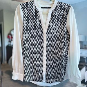 Black and White Geometric Long Sleeve Blouse